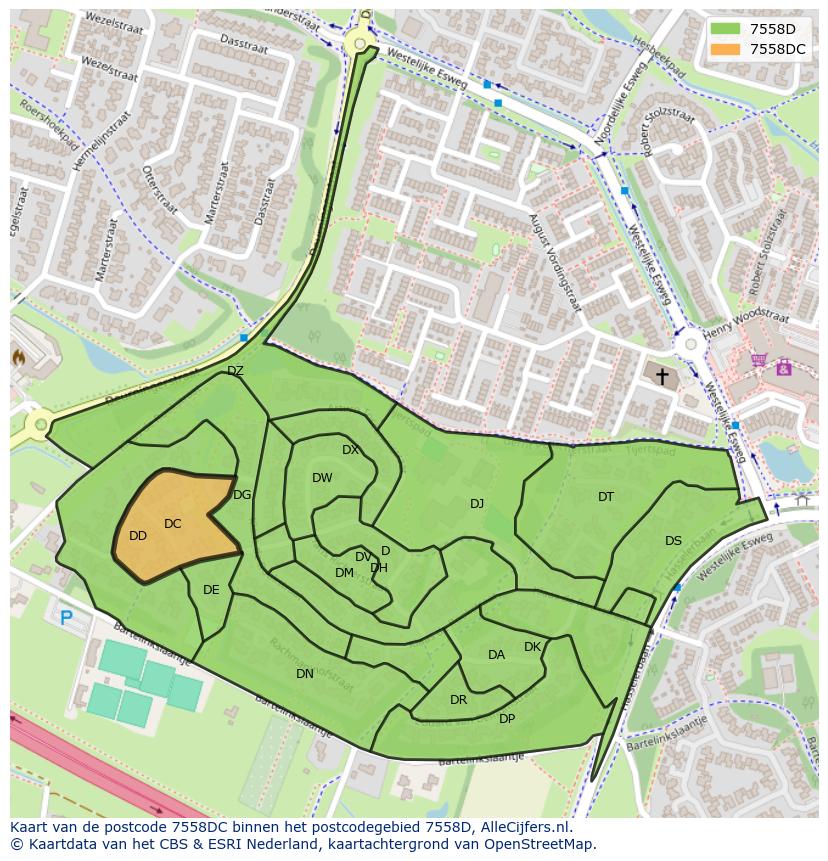 Afbeelding van het postcodegebied 7558 DC op de kaart.