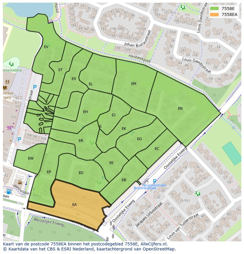 Afbeelding van het postcodegebied 7558 EA op de kaart.