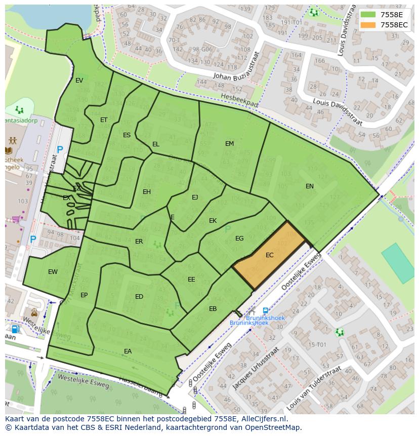 Afbeelding van het postcodegebied 7558 EC op de kaart.
