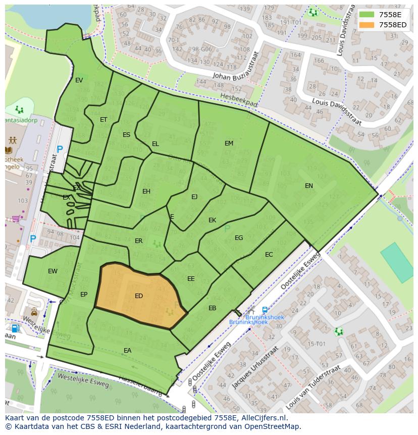 Afbeelding van het postcodegebied 7558 ED op de kaart.