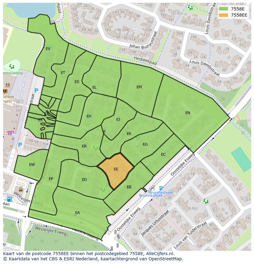 Afbeelding van het postcodegebied 7558 EE op de kaart.
