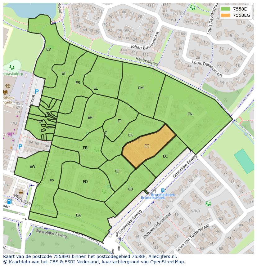 Afbeelding van het postcodegebied 7558 EG op de kaart.