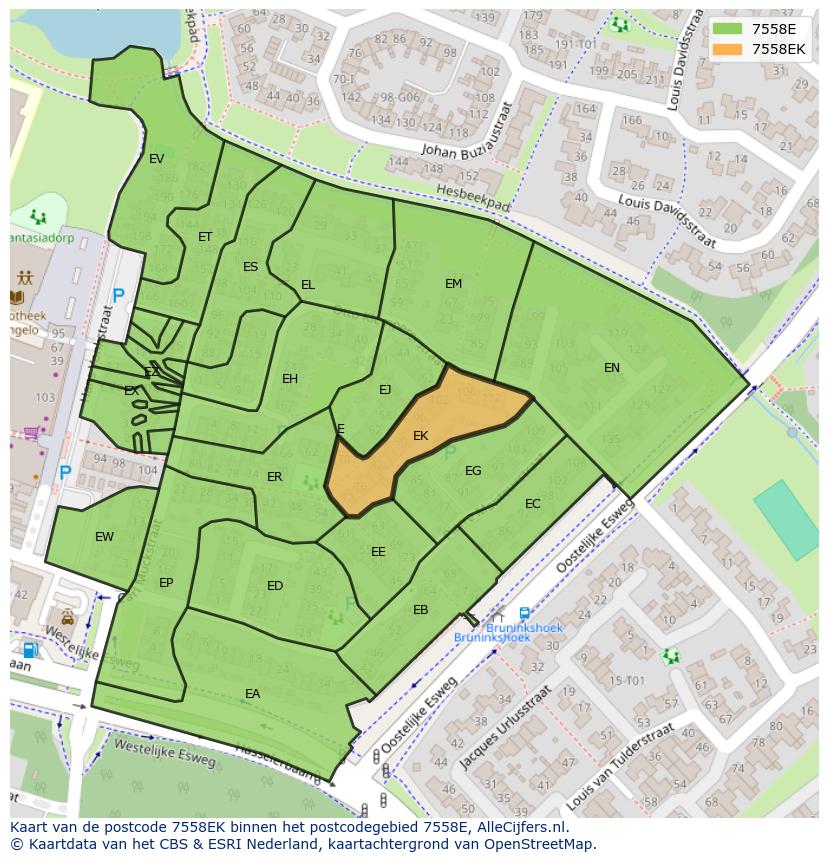 Afbeelding van het postcodegebied 7558 EK op de kaart.