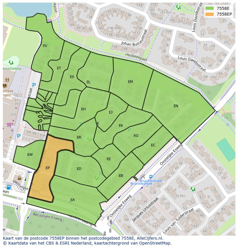 Afbeelding van het postcodegebied 7558 EP op de kaart.