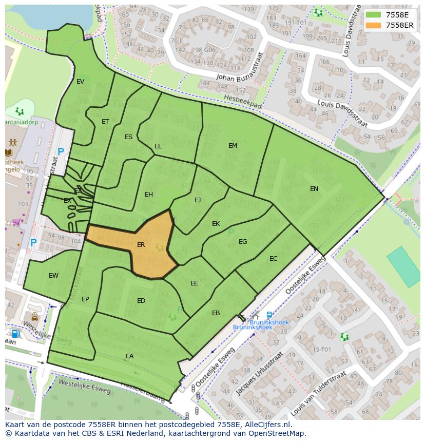 Afbeelding van het postcodegebied 7558 ER op de kaart.