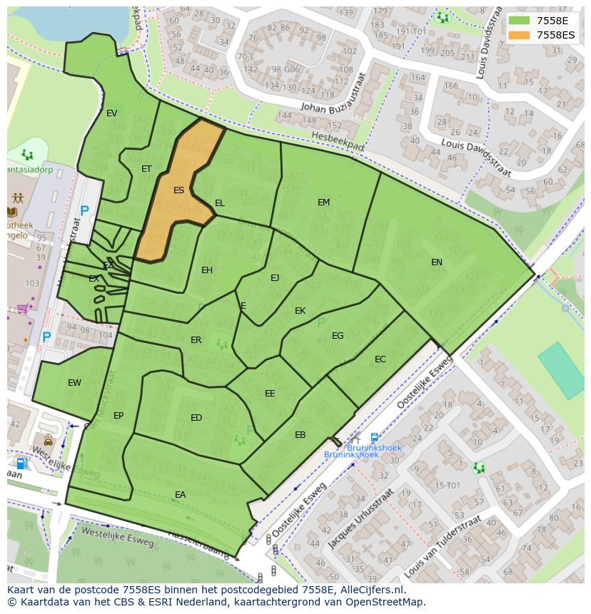 Afbeelding van het postcodegebied 7558 ES op de kaart.