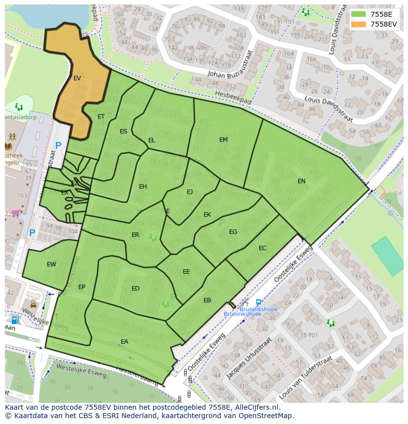 Afbeelding van het postcodegebied 7558 EV op de kaart.