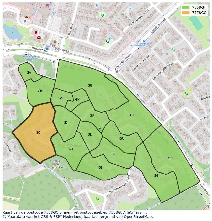 Afbeelding van het postcodegebied 7558 GC op de kaart.
