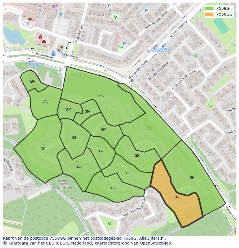 Afbeelding van het postcodegebied 7558 GG op de kaart.