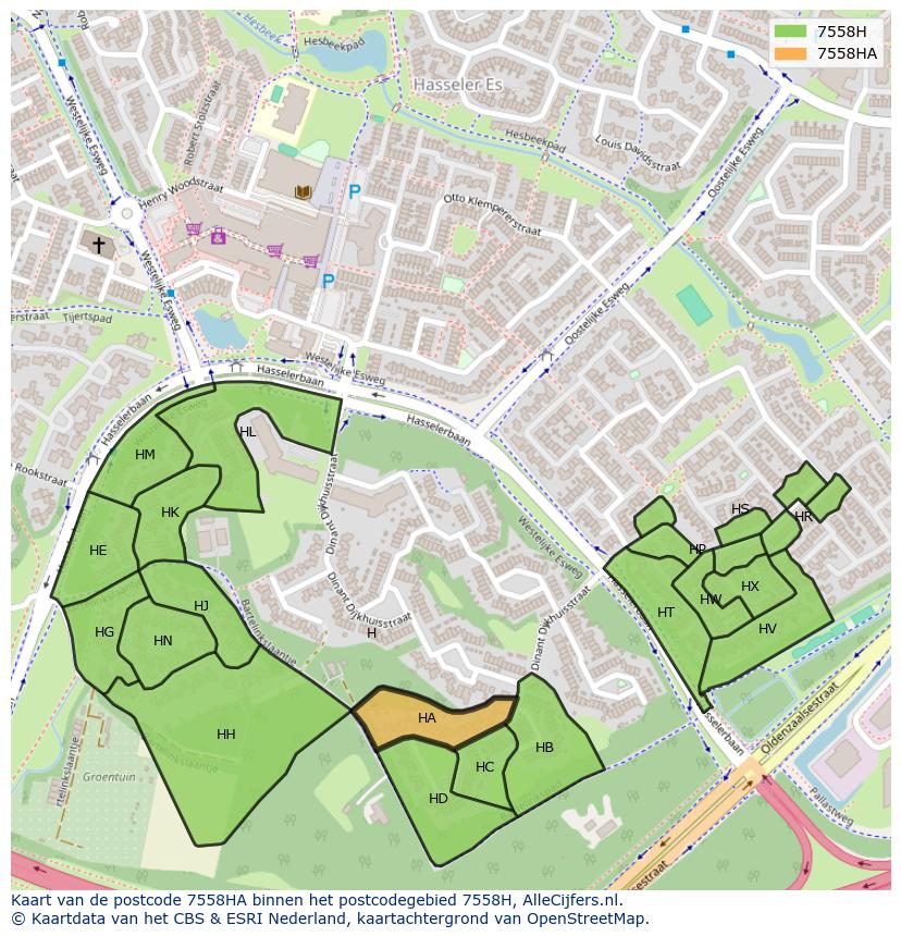 Afbeelding van het postcodegebied 7558 HA op de kaart.