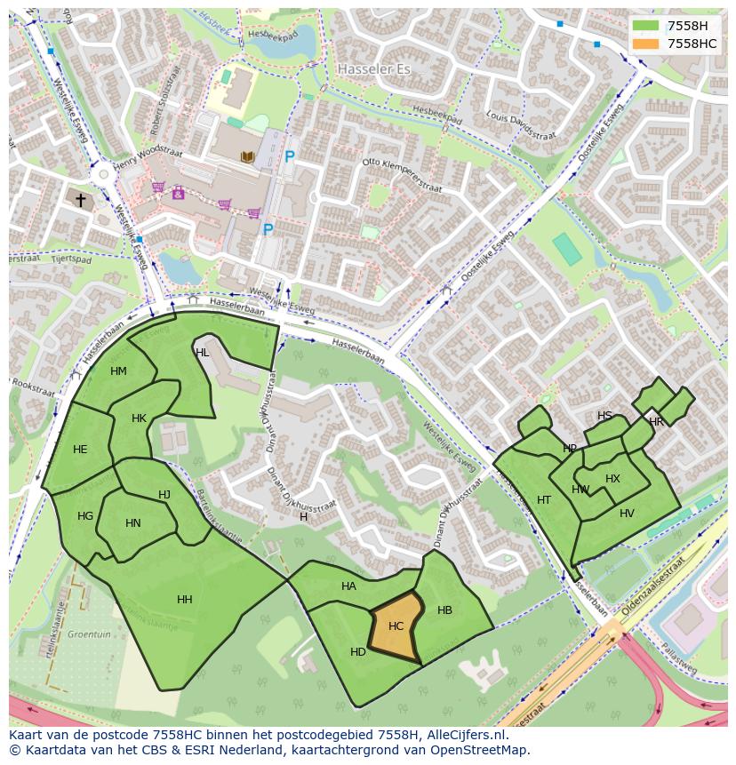 Afbeelding van het postcodegebied 7558 HC op de kaart.