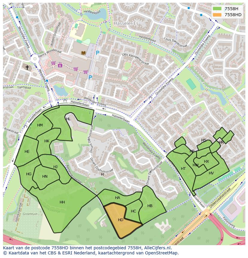 Afbeelding van het postcodegebied 7558 HD op de kaart.
