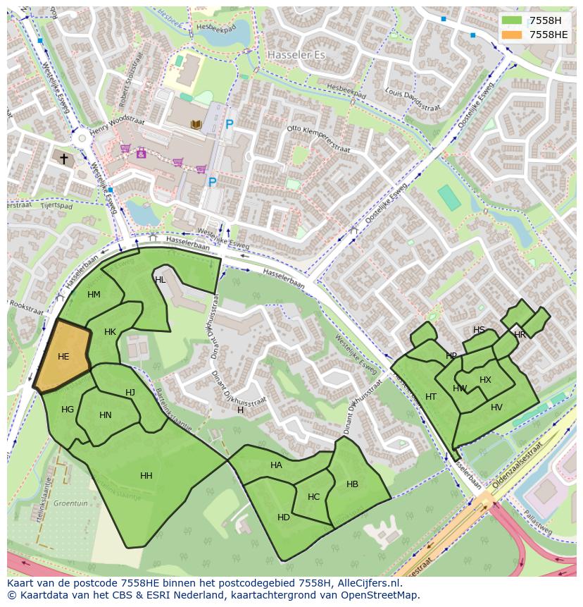 Afbeelding van het postcodegebied 7558 HE op de kaart.