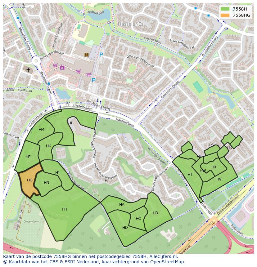 Afbeelding van het postcodegebied 7558 HG op de kaart.