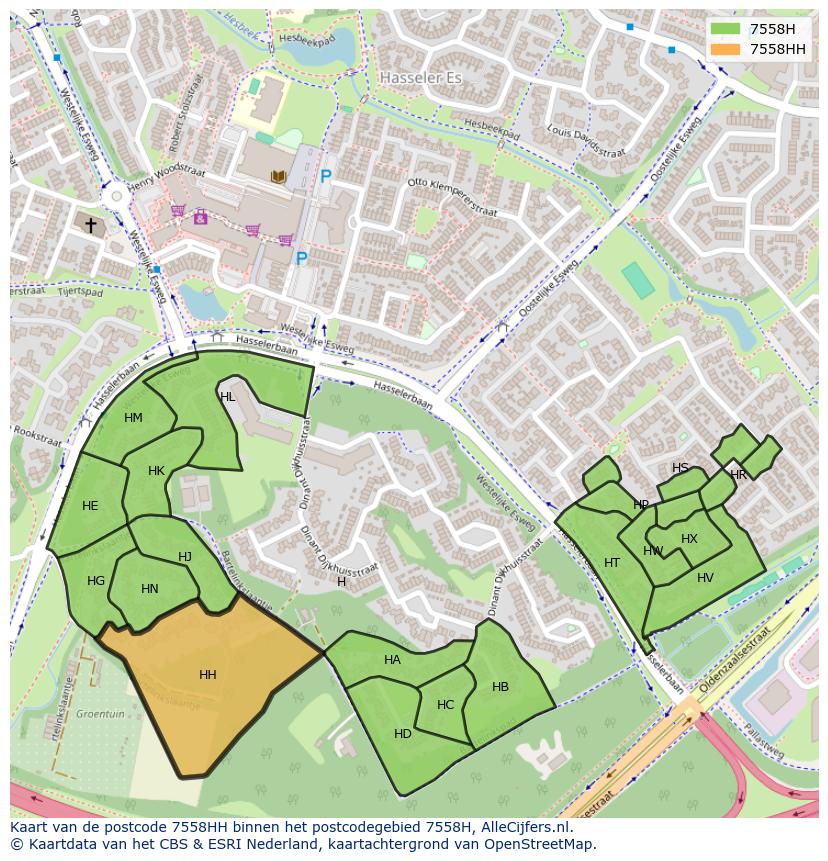 Afbeelding van het postcodegebied 7558 HH op de kaart.
