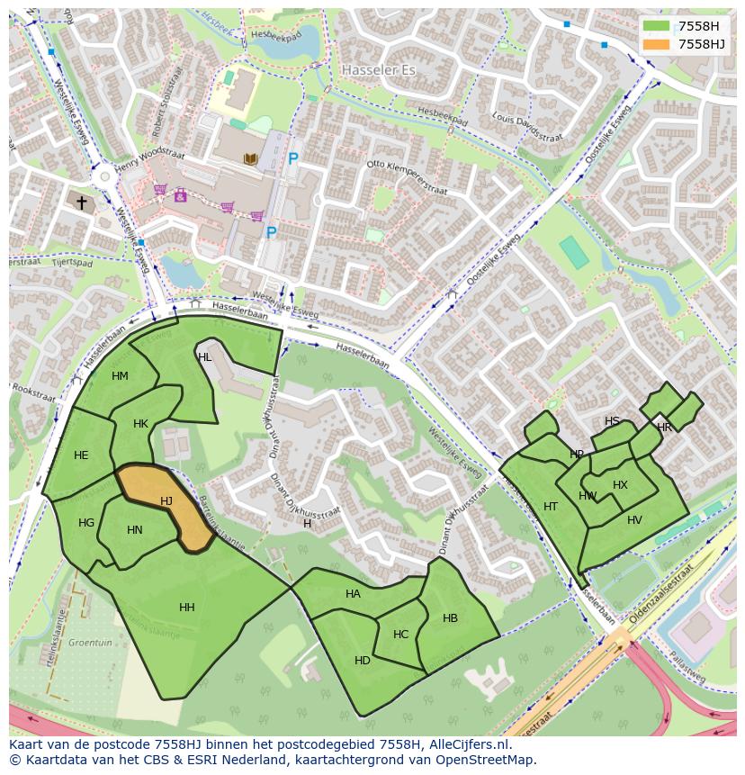 Afbeelding van het postcodegebied 7558 HJ op de kaart.