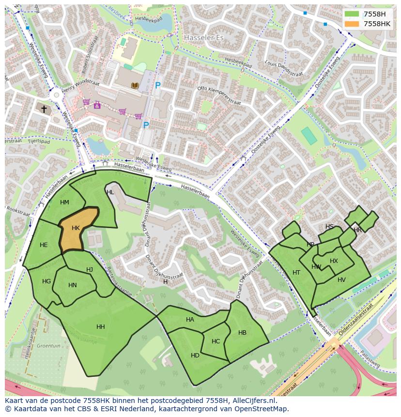 Afbeelding van het postcodegebied 7558 HK op de kaart.