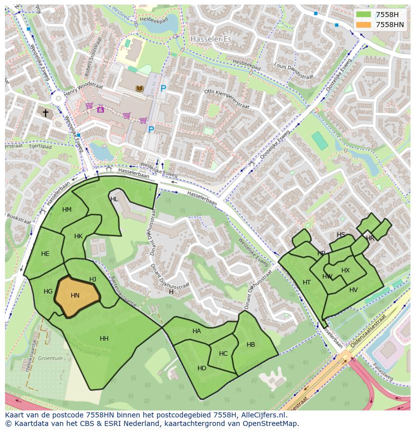 Afbeelding van het postcodegebied 7558 HN op de kaart.