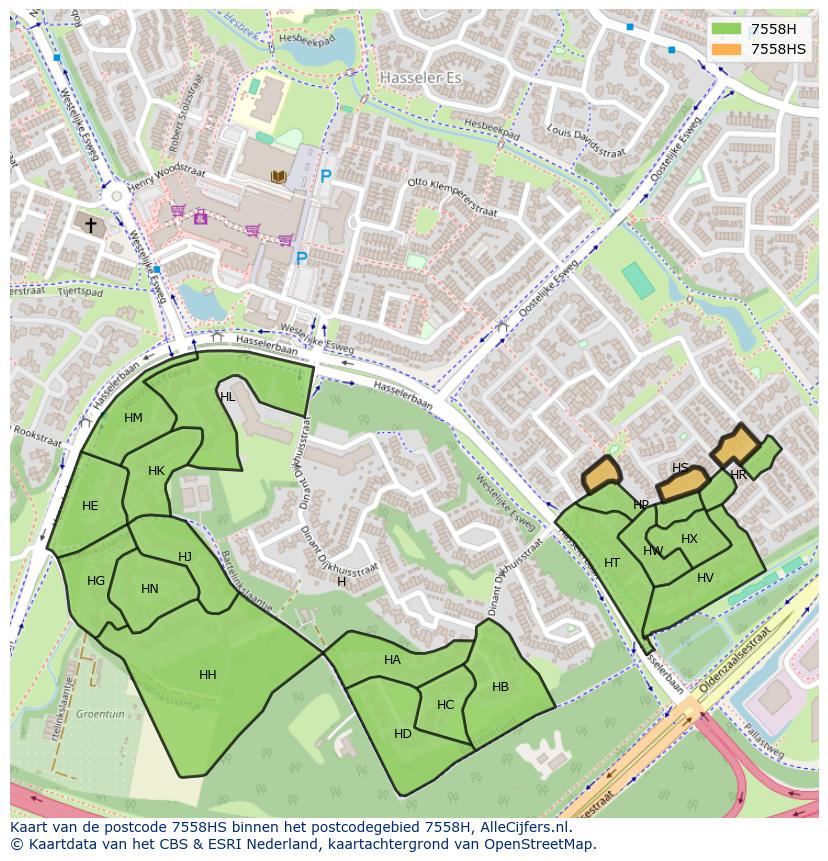 Afbeelding van het postcodegebied 7558 HS op de kaart.