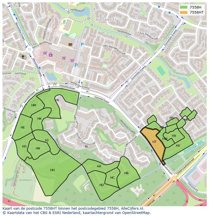 Afbeelding van het postcodegebied 7558 HT op de kaart.