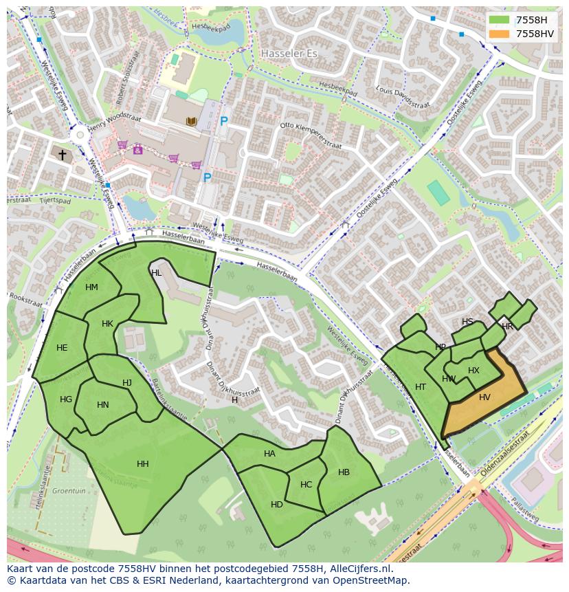 Afbeelding van het postcodegebied 7558 HV op de kaart.