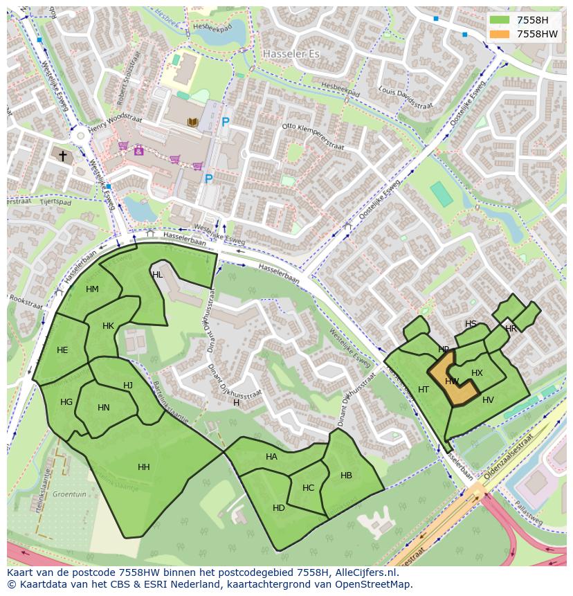 Afbeelding van het postcodegebied 7558 HW op de kaart.