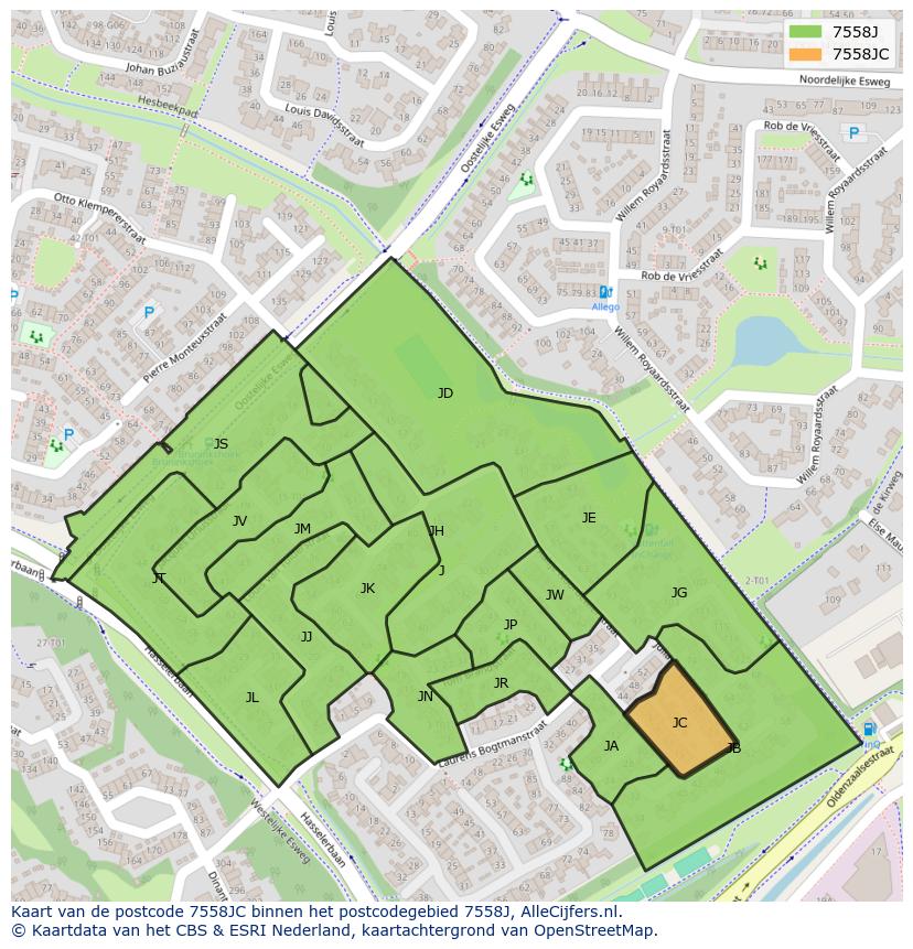 Afbeelding van het postcodegebied 7558 JC op de kaart.