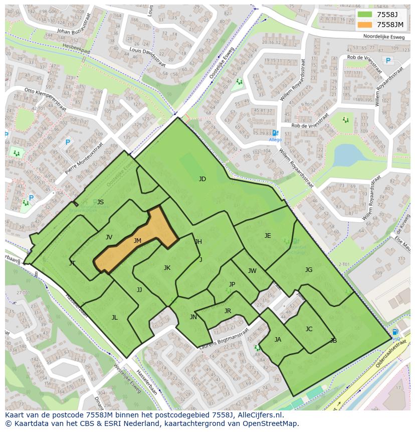 Afbeelding van het postcodegebied 7558 JM op de kaart.