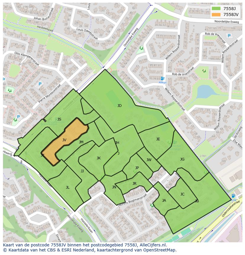 Afbeelding van het postcodegebied 7558 JV op de kaart.