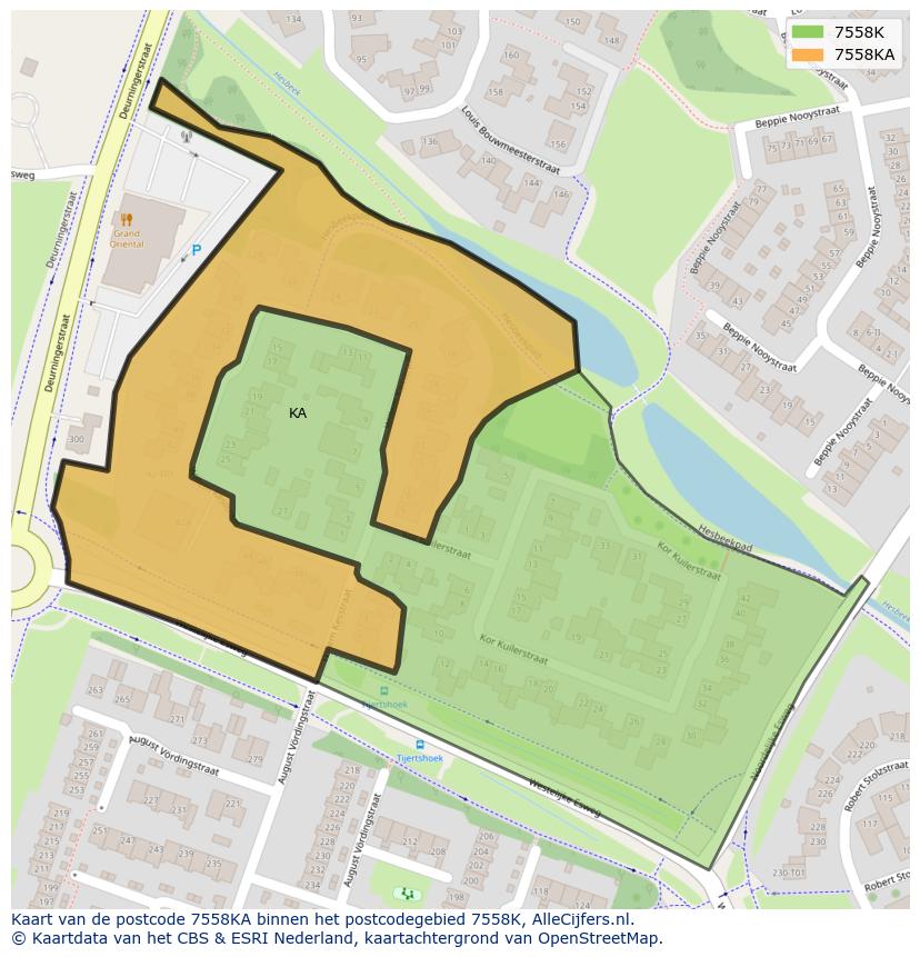 Afbeelding van het postcodegebied 7558 KA op de kaart.