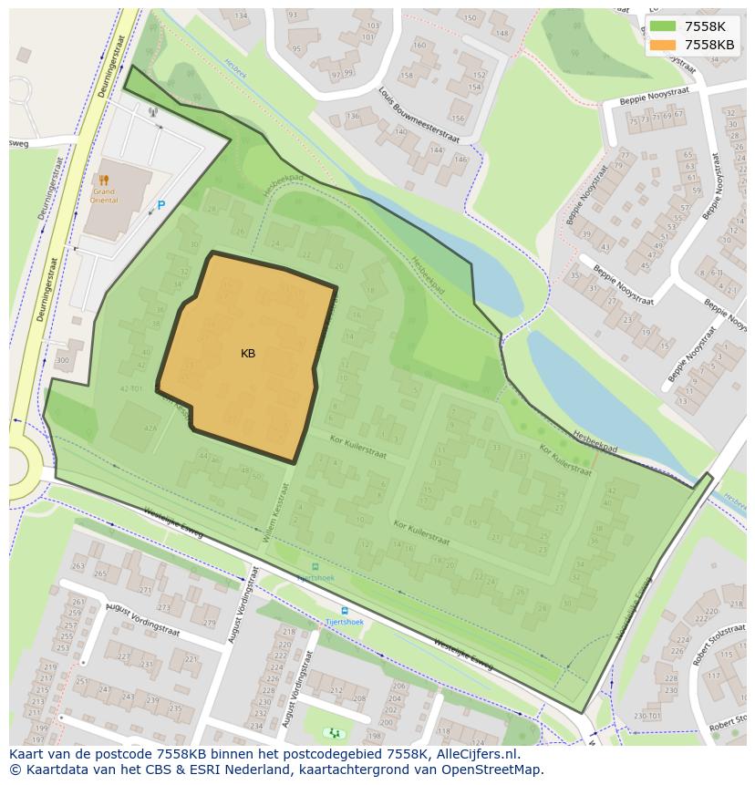 Afbeelding van het postcodegebied 7558 KB op de kaart.