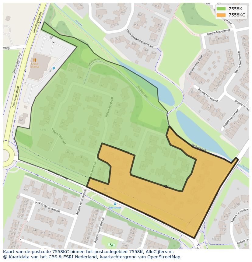 Afbeelding van het postcodegebied 7558 KC op de kaart.