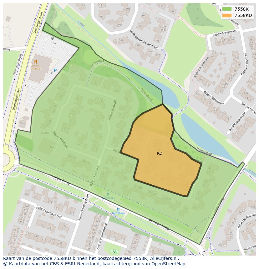 Afbeelding van het postcodegebied 7558 KD op de kaart.