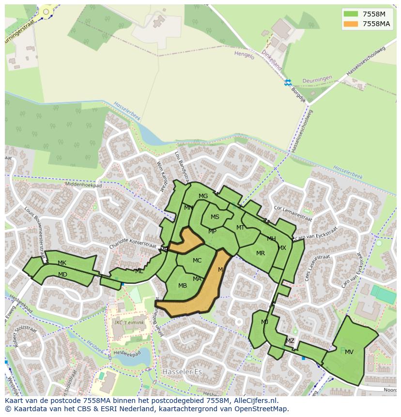 Afbeelding van het postcodegebied 7558 MA op de kaart.