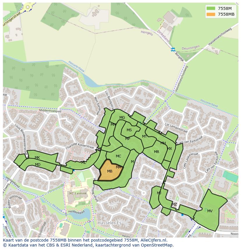 Afbeelding van het postcodegebied 7558 MB op de kaart.