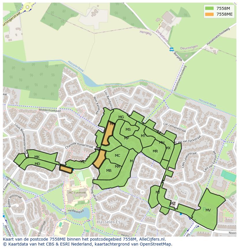 Afbeelding van het postcodegebied 7558 ME op de kaart.