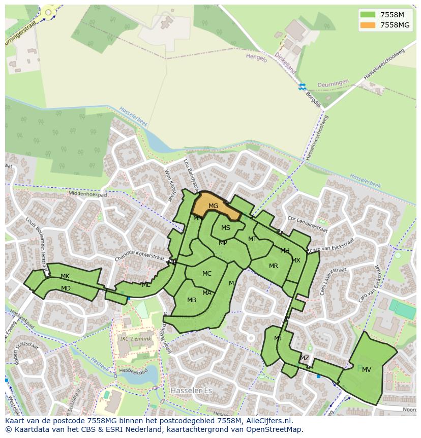 Afbeelding van het postcodegebied 7558 MG op de kaart.
