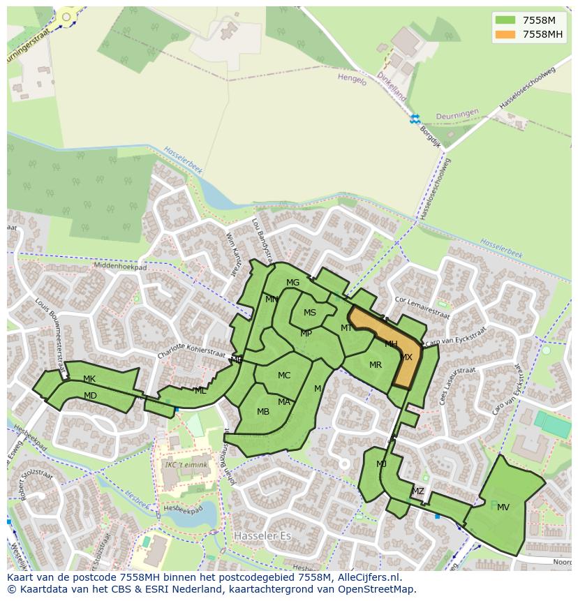 Afbeelding van het postcodegebied 7558 MH op de kaart.