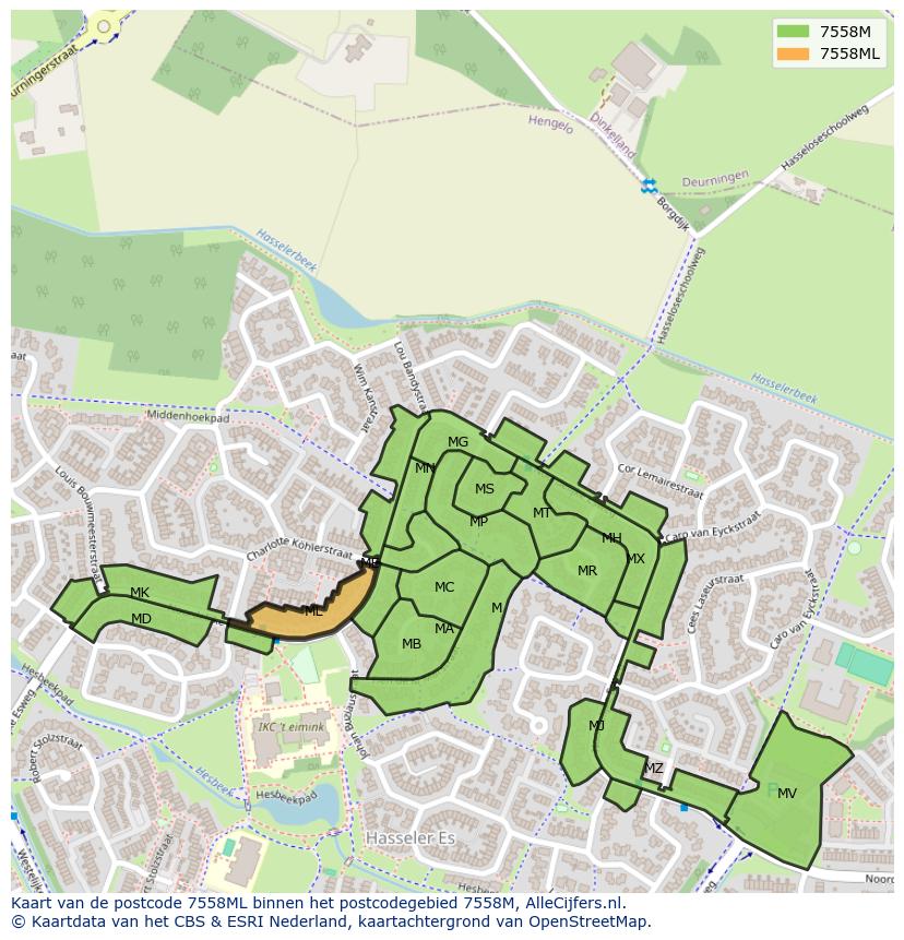 Afbeelding van het postcodegebied 7558 ML op de kaart.