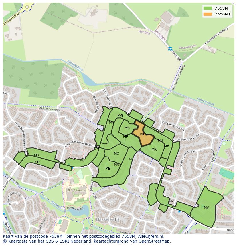 Afbeelding van het postcodegebied 7558 MT op de kaart.