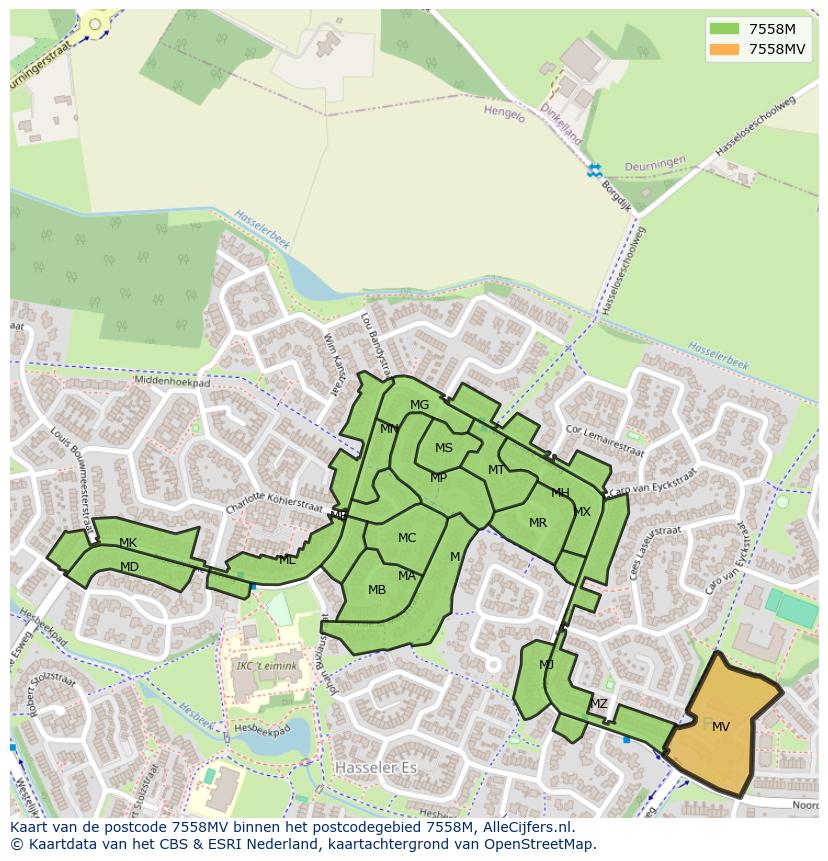 Afbeelding van het postcodegebied 7558 MV op de kaart.