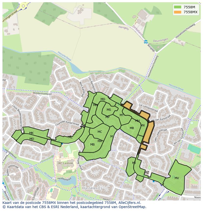 Afbeelding van het postcodegebied 7558 MX op de kaart.
