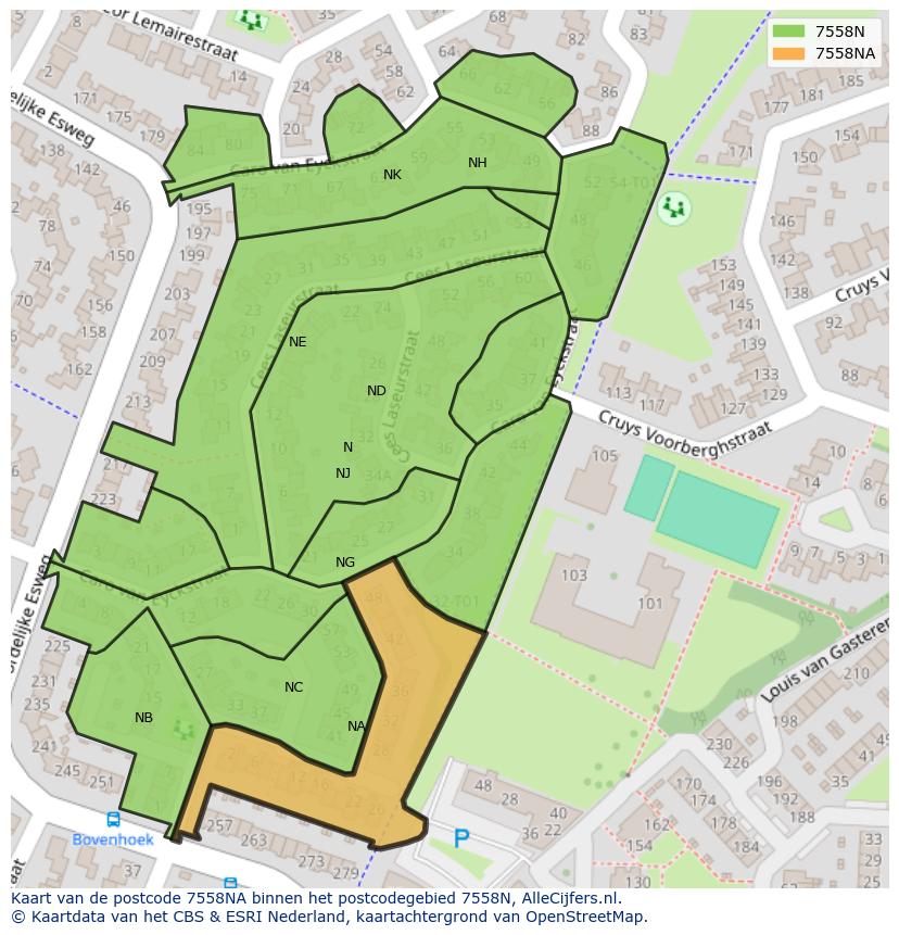Afbeelding van het postcodegebied 7558 NA op de kaart.