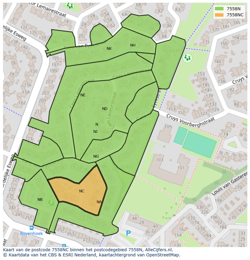 Afbeelding van het postcodegebied 7558 NC op de kaart.