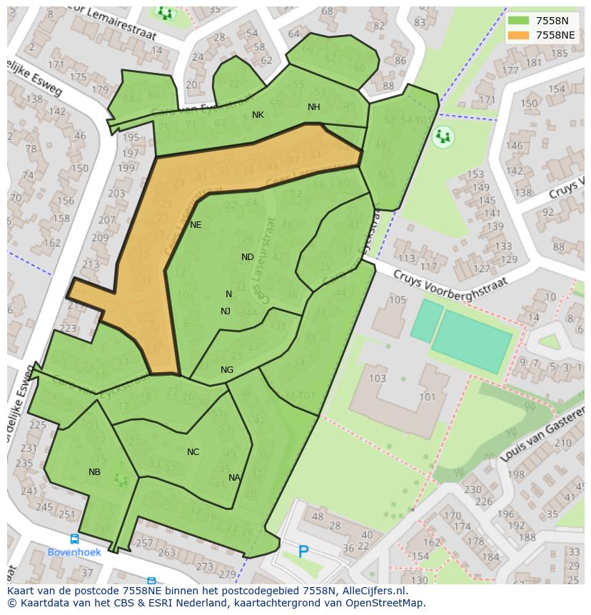 Afbeelding van het postcodegebied 7558 NE op de kaart.