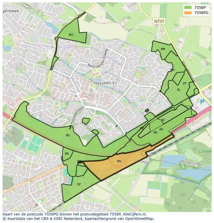 Afbeelding van het postcodegebied 7558 PG op de kaart.