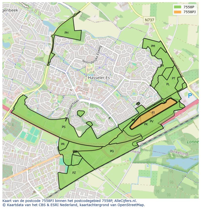 Afbeelding van het postcodegebied 7558 PJ op de kaart.