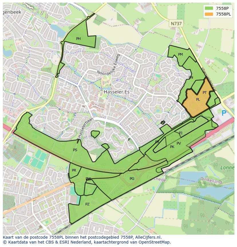Afbeelding van het postcodegebied 7558 PL op de kaart.