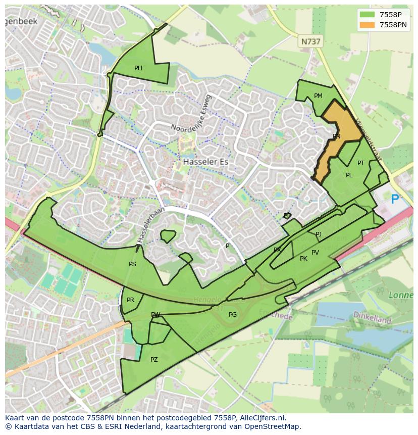 Afbeelding van het postcodegebied 7558 PN op de kaart.