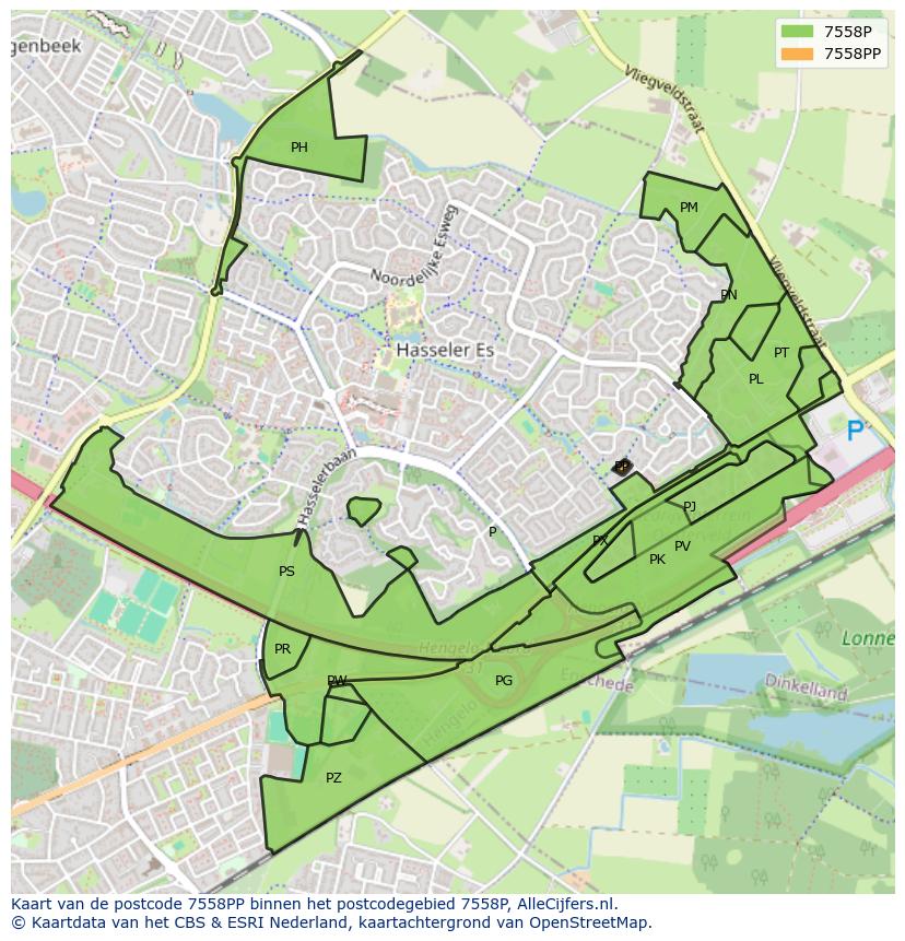 Afbeelding van het postcodegebied 7558 PP op de kaart.